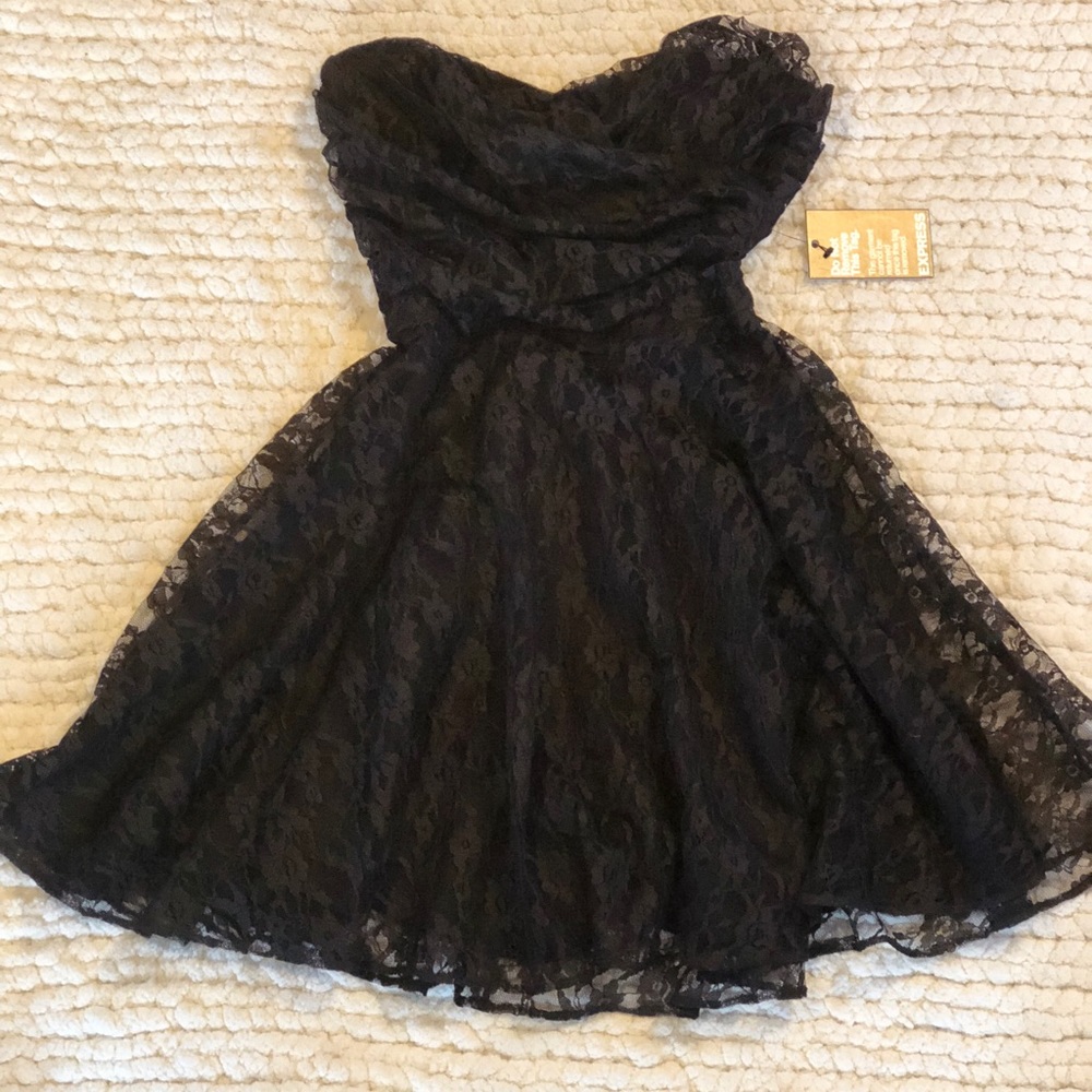 Strapless black lace dress